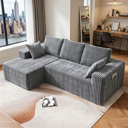 Image of 95 inch Modular Sectional Sofa - Memory Foam Sectional Couches with Deep Seat and Side Pockets,Modular Sofa Couches L-Shape Couch with Chaise, Boneless couches for living room(Gray, 95 inch+Left Chaise)