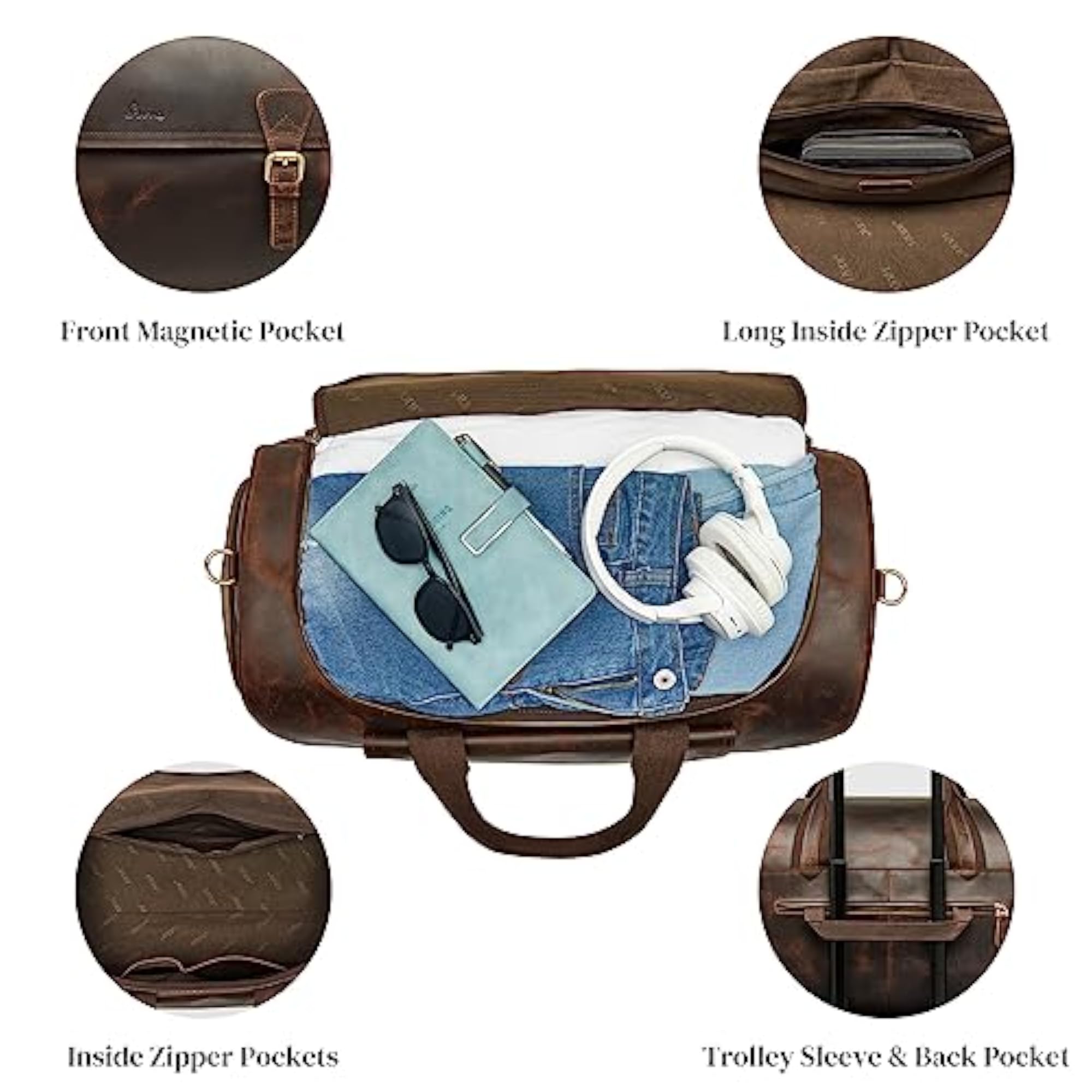 Leather Travel Duffel Bags for Men and Women