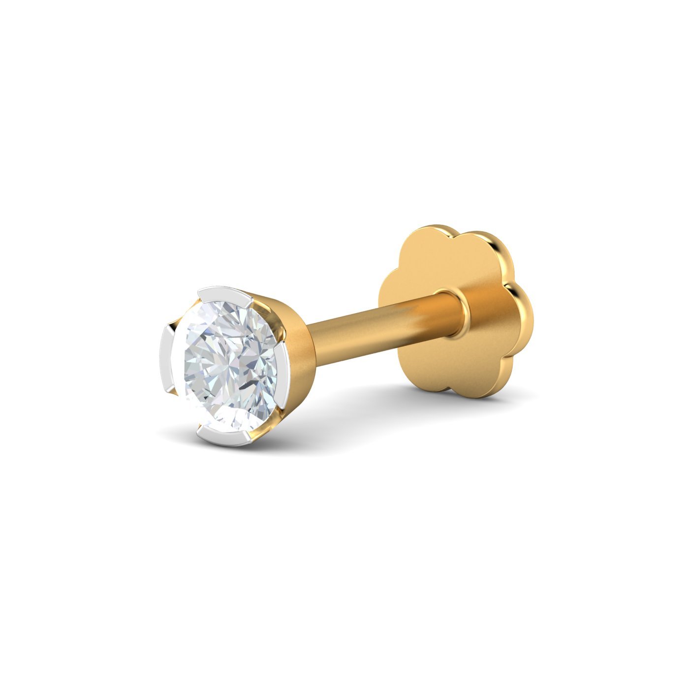 18K Yellow Gold Chike 0.08 Carat Nose Stud for Women (Piercing Required)