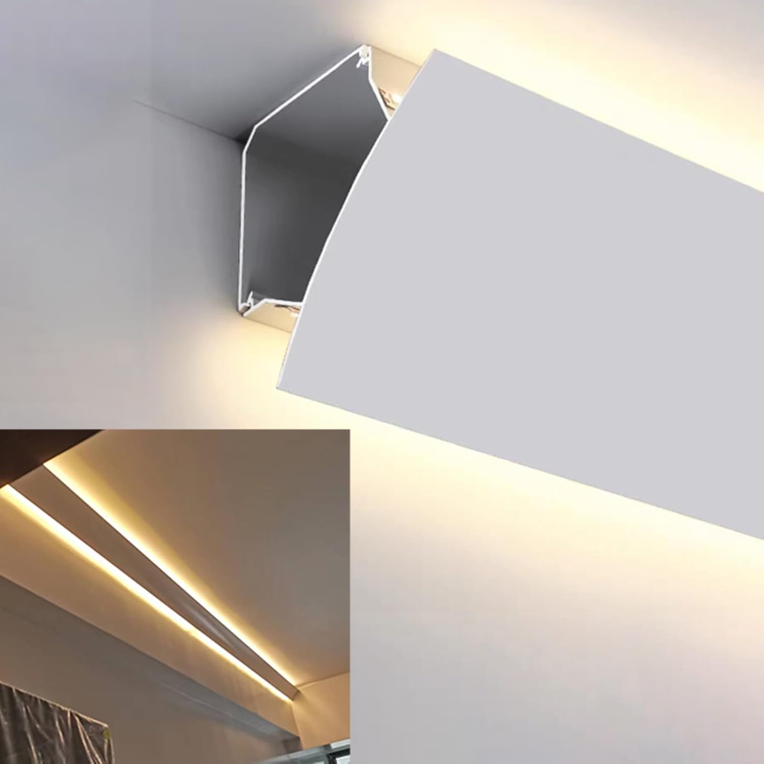LED Ceiling Crown Molding Channel, Aluminum Skirting Board Cover for Indirect Lighting, 1m Linear Light Trunking Strip, No LED Lights Included, Ideal for Home Decor