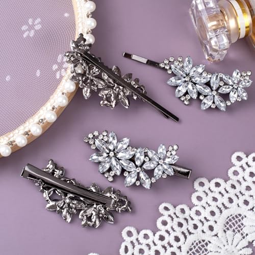 PAGOW 4 Piezas Pinzas de Pelo con Flor y Cristales, Accesorios de Boda para Novias y Mujeres (2 Estilos) miniatura 7