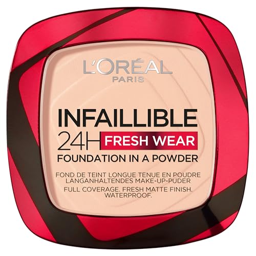 Image of L'Oreal Paris Infallible 24H Fresh Wear Foundation in a Powder, 180 Rose Sand, 9g | Waterproof, sweatproof & transferproof formulation | 24H long-lasting, unshakable foundation