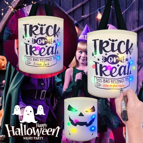 Halloween Trick or Treat Bags Candy Bucket, Upgraded Light Up Ghost Basket Decoration Multipurpose Reusable Goody Sweet Buckets for Scary Night Party Supplies Favors Festival Decor Gifts White 1 Pack - image 3