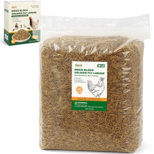 BENEYUMI Dried Black Soldier Fly Larvae 10LB All Natural Chicken & Bird Treats High-Protein Grub Feed for Laying Hens Ducks Reptiles Hamsters - More Calcium Than Mealworms