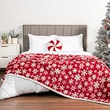 PAVILIA Manta de sherpa de Navidad con copo de nieve rojo, acogedora decoración navideña para el hogar