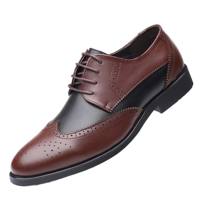 Men's Business Shoes Two Tone Color Matching Lace-up Brogues Breathable Dress