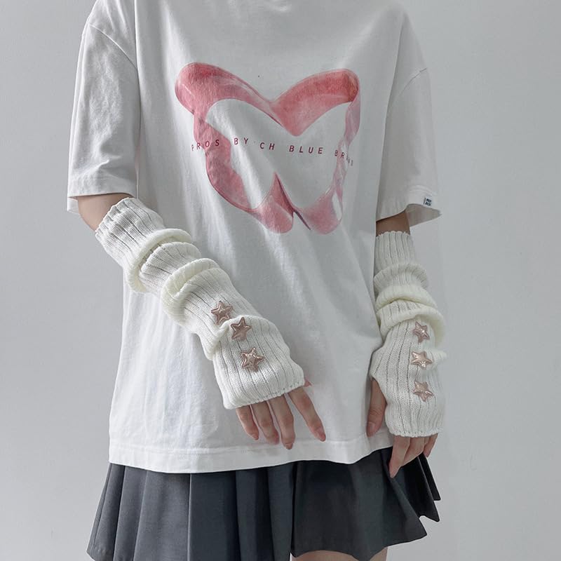 CYee Damskie rękawy na ramiona Kawaii estetyka Harajuku rękawice na ramię Y2K Grunge Gyaru ocieplacze na ramiona Acubi rękawiczki bez palców