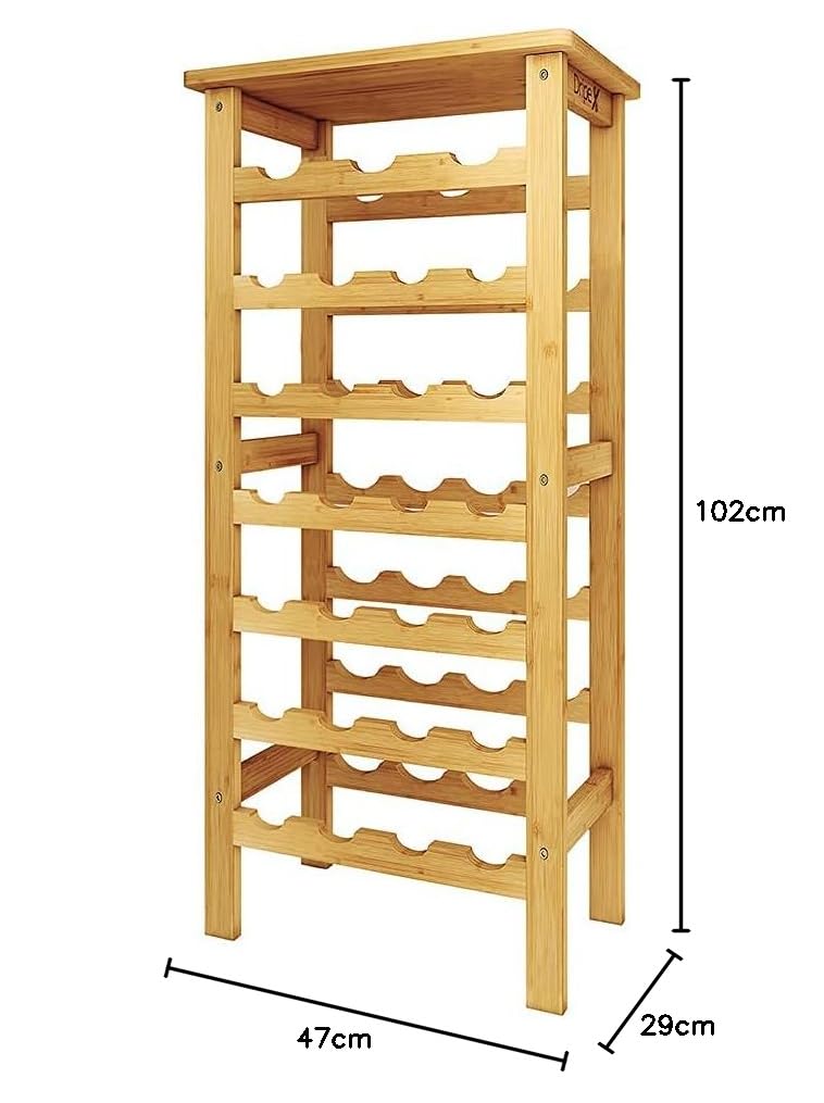 Dripex Range Bouteille, Casier à Vin à Bouteilles en Bambou - 7 Étagères - Range 27 Bouteille pour Cuisine, Bar, Cave à Vin, sous-Sol-47x29x102cm (LxlxH) | En bambou, avec plateau de table, montage facile