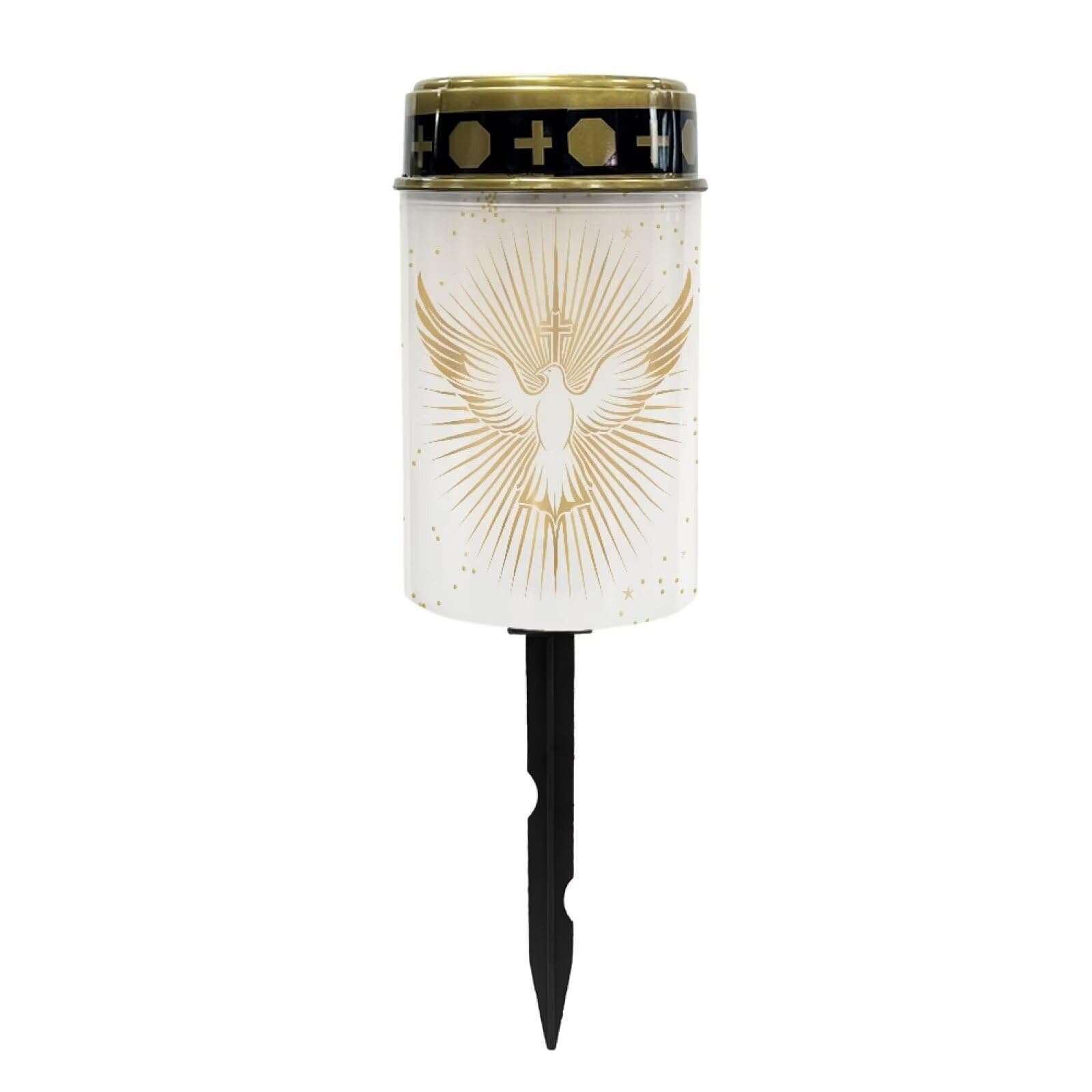 Poceacles Cross Outdoor Solar Candle Lights - Water Resistant Fake Candle Solar Garden Stake Lights for Cemetery Grave Decorations, Dove of Peace Cross Gold White