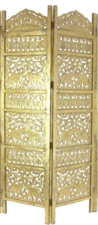 Rustic Roots Handcrafted Wooden Room Divider with Elephant Carvings – Gold Folding Partition Screen - Freestanding Privacy Partition for Home, Restaurent, Office Decor| (6 Feet, 2 Panels)-image-14