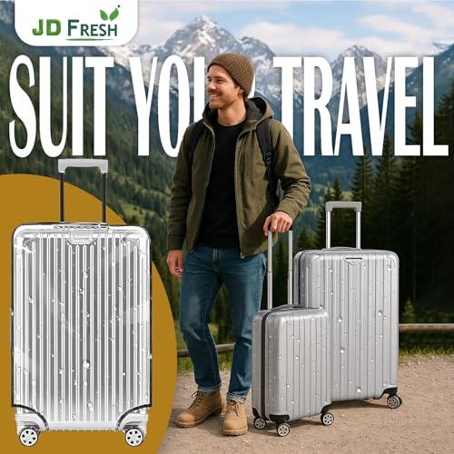 Image of JD FRESH 32 inch Trolley Bag Cover /Waterproof Dustproof Luggage Bag Cover /Zippered Clear PVC Suitcase Covers Protectors (Set of 1)