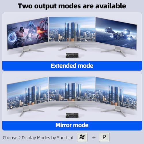 Image of HDMI Dispalyport KVM Switch 3 Monitors 3 Computers 8K@60Hz 4K@144Hz, USB3.0 KVM Switches Triple Monitor for 3 PC Share 3 Screens and 4 SUB3.0 Ports, Support Extended /Mirror Mode, with Wired Controller