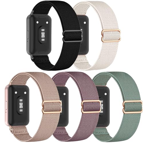 CUNUJIX 5 Pack Stretchy Watch Bands Compatible with Samsung Galaxy Fit 3 Loop Nylon Elastic Fabric Strap for Samsung Galaxy Fit 3 SM-R390 Smartwatch