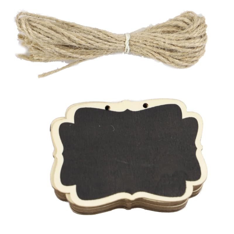Mini Ardoise,Mini Tableau Noir Lot de 120 étiquettes effaçables en ardoise noire à suspendre avec corde en jute, décoration murale, panneaux en bois