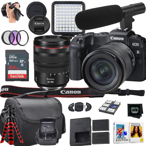 Canon EOS RP Mirrorless Camera + Canon RF 24-105mm f/4 L is USM Lens + 64GB SanDisk Memory Card + Flexible Tripod + More (18pc Bundle) (Renewed)