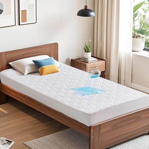 BEDLORE ボックスシ一ツ シングル 防水·防ダニ 丸洗い可能 耐久性が高い 洗える パッド一体型ボツクスシーツ 肌にやさしく オールシーズン 着脱楽々 中綿 通気性よい べッドパッド ズレにくい ベッドシ一ツ ホワイト 100X200cm