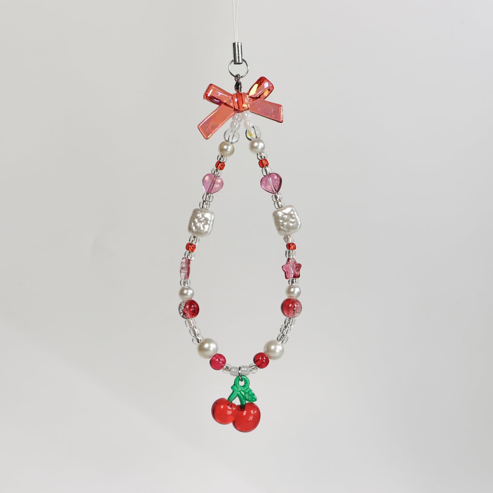 AYYSHULAN Red Cherry Phone Charm Strap Sweet Wrist Strap Cute Beaded Lanyard String Case Aesthetic Accessories for Women Girls
