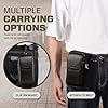 Hengwin Multifunctional Genuine Leather Double Zip Bags Men Vintage Look Shoulder Bag Mobile Phone Belt Bag Phone Holster for Travel, Outdoor Activities (Black) #5