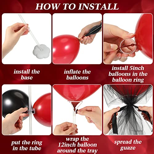 Image of BBTO 8 Set Black and Red Table Centerpieces Balloons Stand Kit, Latex Balloons and Table Stand Holder with Base Tulle for Wedding Birthday Grad Prom Centerpieces Party Back to School Baby Shower