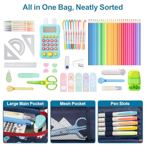 Image of Pencil Case for Boys - Cute Pencil Cases for Kids Pencil Pouch Organizer for Student School, Astronauts Space Kids Pencil Bag with Multi-slot (Red Astronauts Space)