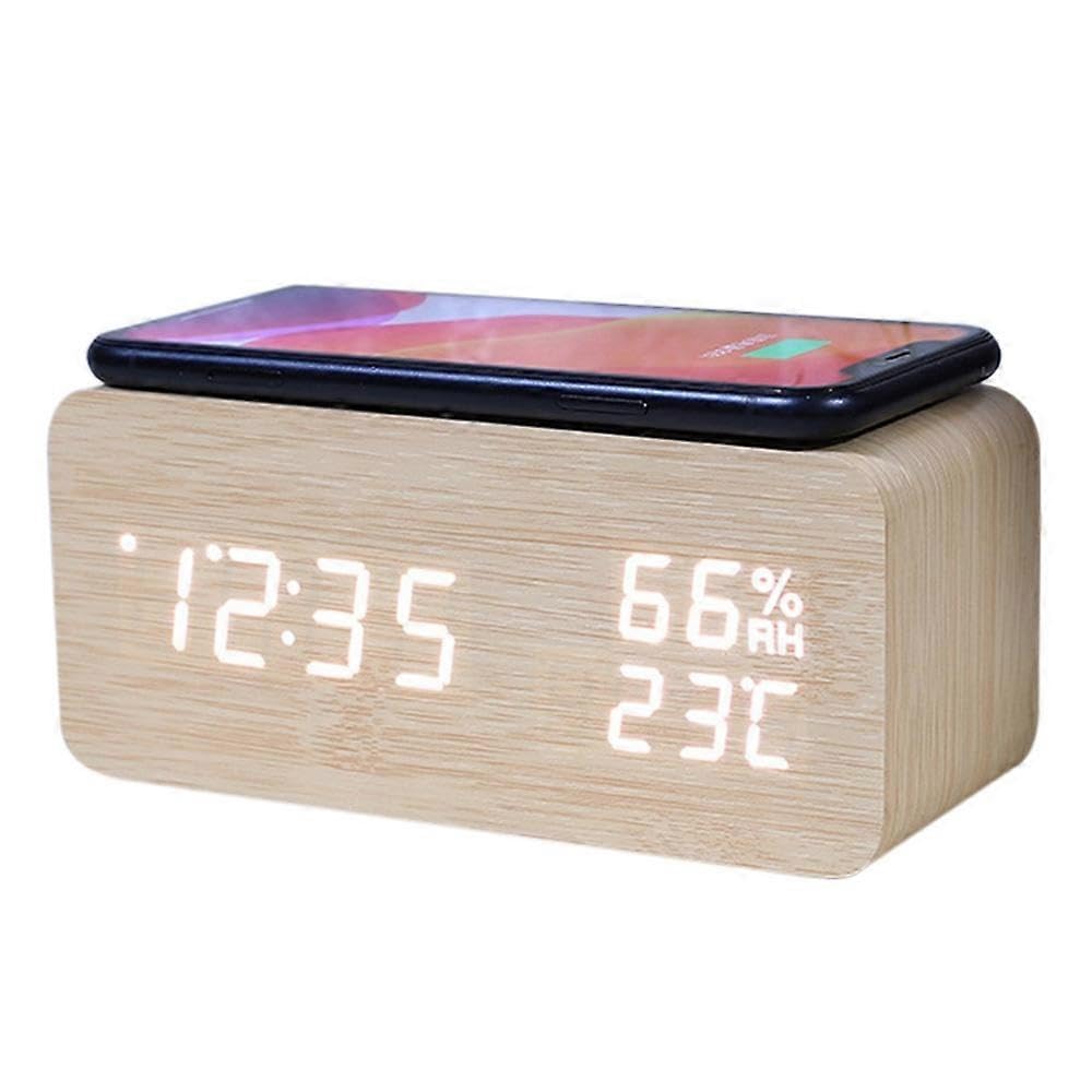 JOYHAPPST Digital Alarm Clock, Temperature and Humidity Alarm Clock LED Electronic Clock Smartphone Wireless