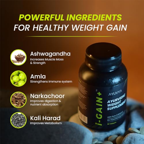 Image of ayuvya I-Gain+ & Lets Gain Weight Gain Combo|Helps Improve Appetite & Digestion|Promotes Muscle Recovery & Energy Levels|For Men & Women|100% Ayurvedic Combo (Pack Of 3,Tablet,3 Count,90 Capsules)