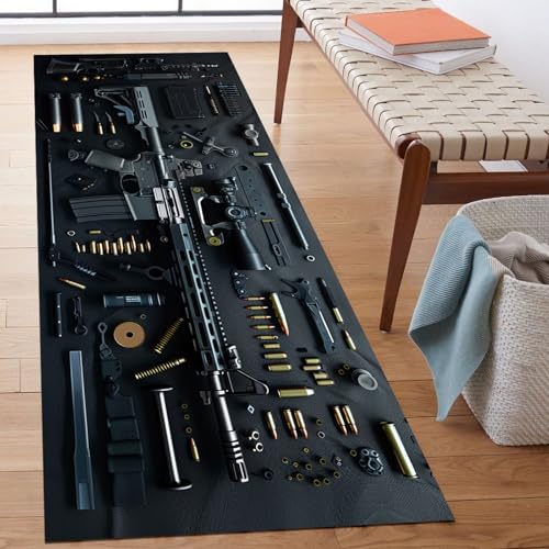 Tapete moderno negro con diseño de armas 60x150 cm miniatura 1