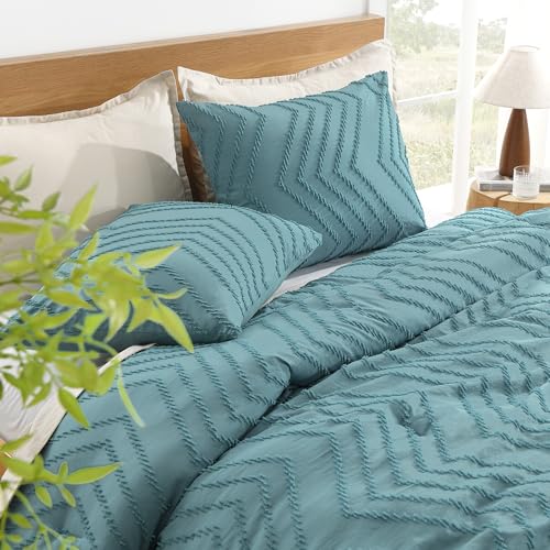 Image of Litanika Boho Full Comforter Set, 3 Pcs Grayish Teal Lightweight Bedding
