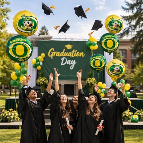 Image of University of Oregon Balloons 3 Pack-2-sided Ducks Mylar Ballons-Havercamp | Set of 3 double-sided Oregon Ducks mylar balloons, perfect for game days, graduations, birthdays, and fan celebrations.