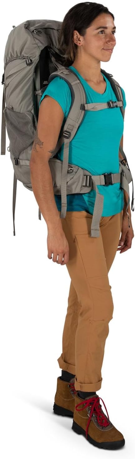 Osprey Renn 50L damski plecak z plecakiem, fronton szary/lniany jasnobrązowy