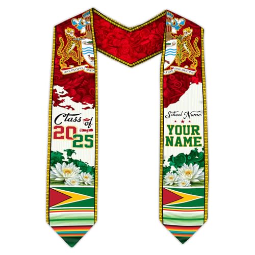 MonkeyVan Custom Guyana Graduation Stole 2025, Guyana Graduation Sash, Guyanese Graduation Sash, Guyana Flag Graduation Stole Gan 10