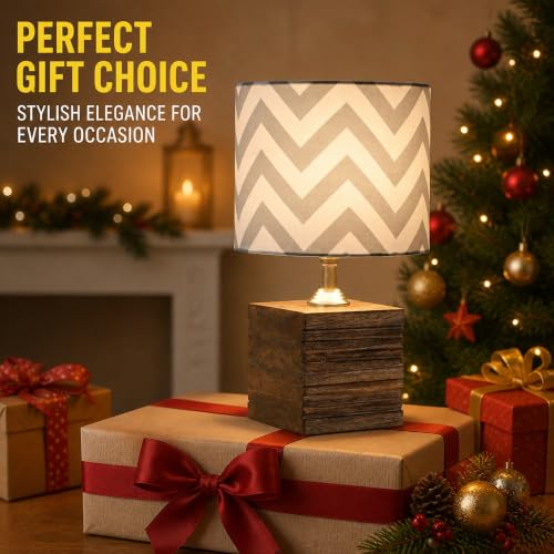 Image of tu casa Wooden Table Lamp Maze Print Fabric Shade for Home, Bedroom, Lounge