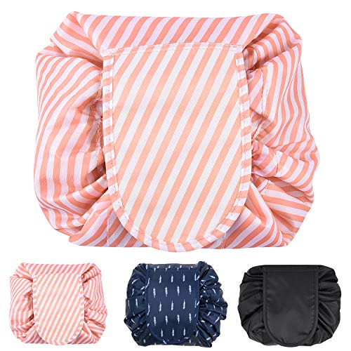 Preisvergleich Produktbild Reise Kulturtasche Praktische KosmetiktascheSchnell Einfach Runde Kulturbeutel Organizer / Beutel / Etui von SKYNEW,Rosa Streifen