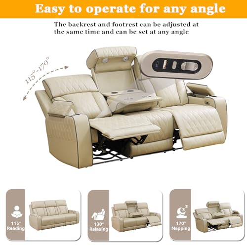 Image of Power Recliner Sectional Sofa Set with LED, Luxury Breathing Leather Reclining Corner Couch Set, 9 Seat L-Shaped Sofa Couch Set with 3 Seats Sofa, Cup Holders /Storage for Living Room