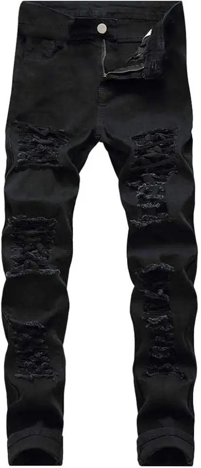 qcdyrxf Men's Jeans Slim Fit Stretch Skinny Ripped Jeans for Men Stacked Distressed Straight Pants