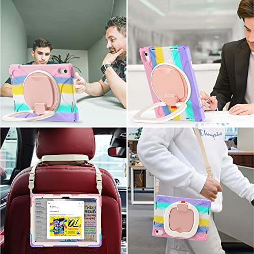 Batyue Ipad 10Th Generation Case, Shockproof Protection Cover For 2022 10.9-Inch Ipad (10Th Generation) With Screen Protector/Pencil Holder/ 360° Swivel Stand/Shoulder Strap, For Kids -Colorful Pink #TOP4