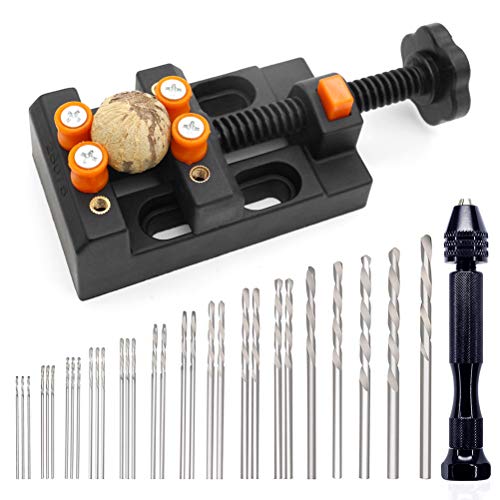 32 Pcs Pin Vise Set,Vankcp Universal Multiple Size Pin Vice with a Mini Carving Clamp for DIY Walnut, Beeswax, Olive Nut, Beads, Acrylic, Horn, Olive, Bodhi and Other Applications