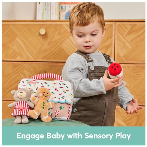 Image of GUND Baby Play Soft Collection, My First Gingerbread House 5-Piece Playset with Rattle, Squeaker and Crinkle Plush Toys, Sensory Toy for Babies, 7.5 inch