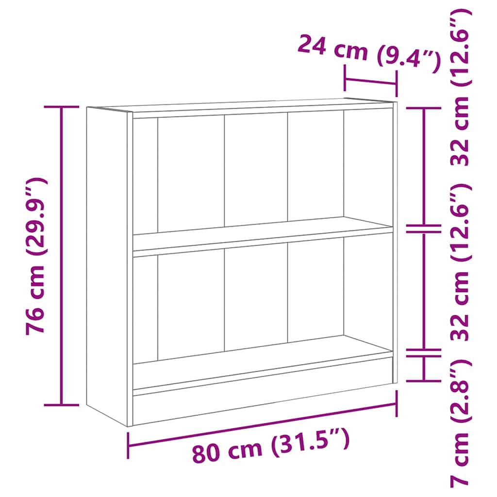 Bücherregal Weiß aus Holzwerkstoff 80x24x75 cm, 2-Fächer-Design, stabiles Aufbewahrungsregal, vielseitiges Wand- und Büroregal für Bücher, Cubes und Dekoration