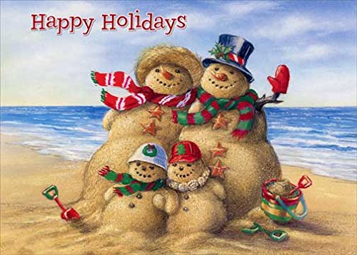 Beach Snowman Family - Red Farm Studios Box of 18 Warm Weather Christmas Cards