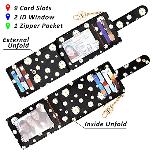 Image of Badiya Slim Women Wallet RFID Blocking Bifold Compact 9 Card Slots Holder Wallets Soft Leather with Zipper Coin Pocket 2 ID Window