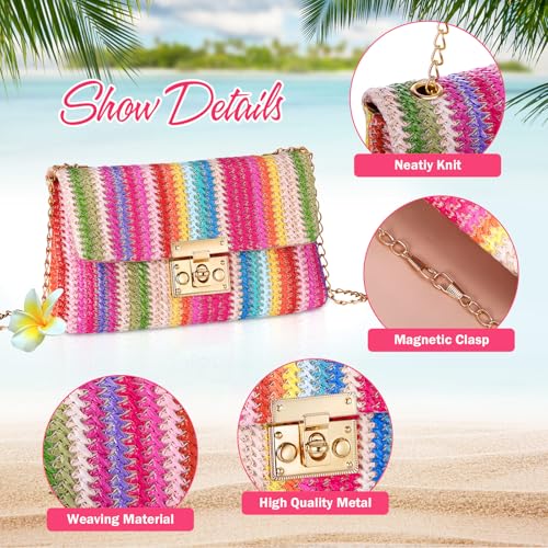 5 Pack Summer Striped Straw Clutch Purse Crossbody Vacation Handbag Woven Rattan Dangle Earrings for Women4