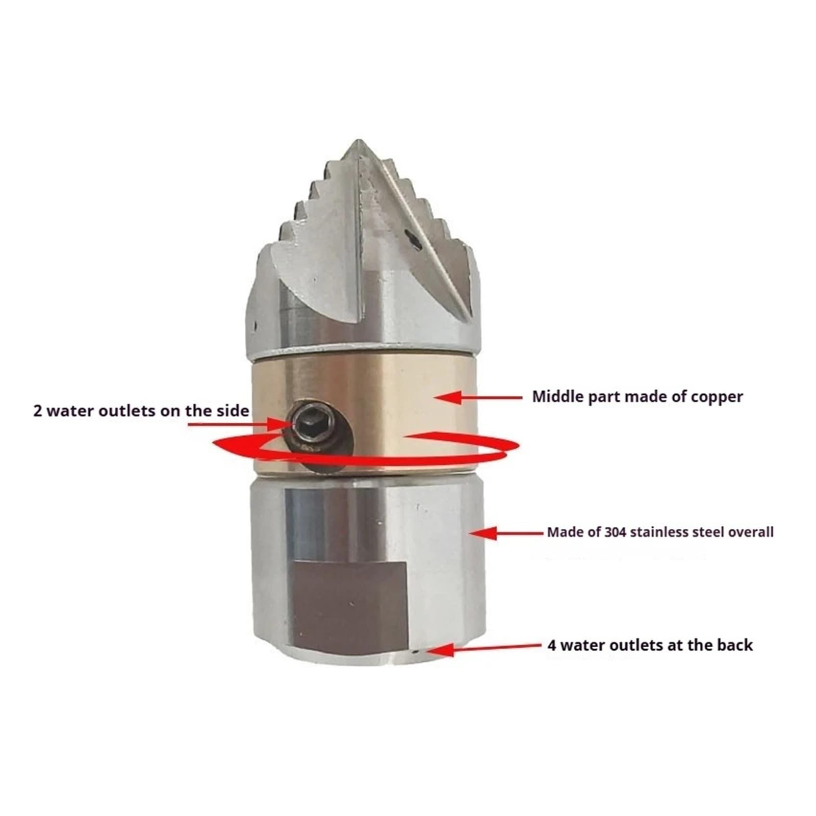 Miniboquilla de alta presión de 3/8 "para limpieza de lodos de tuberías y manchas de aceite, boquilla giratoria for máquina de limpieza de acero inoxidable(3I8 Camlock 30L)