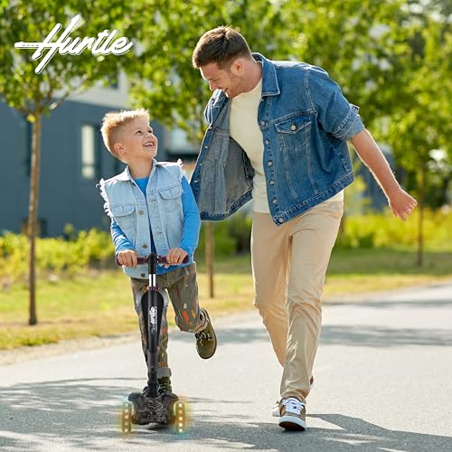 Image of Hurtle 3-Wheeled Scooter for Kids - Wheel LED Lights, Adjustable Lean-to-Steer Handlebar, and Foldable Seat - Sit or Stand Ride with Brake for Boys and Girls Ages 1-14 Years Old
