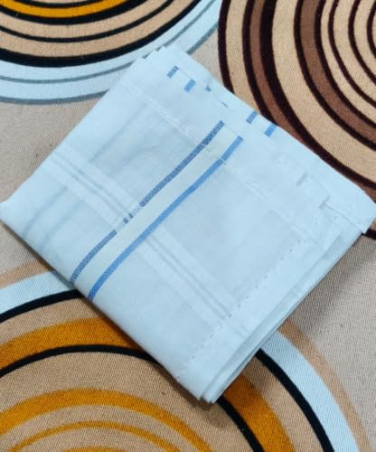 Image of Men's Cotton Handkerchief, White with Blue Stripes