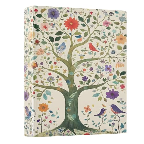 Image of 3 Ring Binder Tree Life Birds Floral a 1.5 inch Binders Three Ring Binders with Clipboard Fit 8.5'' x 11'' Paper 3 Interior PVC Clear Pockets for Office Supplies