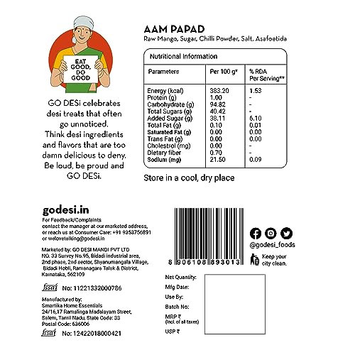 Image of Go Desi Mango Fruit Bars, Chilli Mango, 20 Bars, Aam Papad, Spicy Fruit Roll-Ups, Individually wrapped, Fruit Candies, Fruit Snacks, No Preservatives, No Artificial Flavour, No Colour