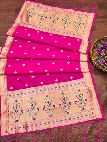 Image of DEVANGI Women's Woven Paithani Banarasi Silk Dupatta /Chunni For Women, Floral Print 1 Meter Wide and 2.3 Meter Length Printed Designer Dupatta /Chunni For Girls