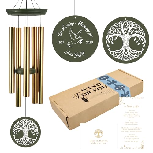 Image of ASTARIN Memorial Tree of Life 36 inch Wind Chimes, Personalized Name Sympathy Wind Chime, in Memory of Loss Mom Loved One, Large Deep Tone Bereavement Windchimes for Outside Clearance(Produced in Texas)