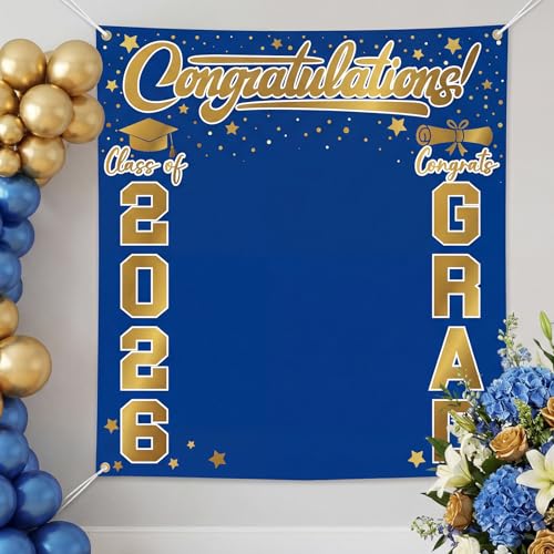 Fondo Fotográfico Graduación 6.6 x 7.2 ft Azul Oro miniatura 4